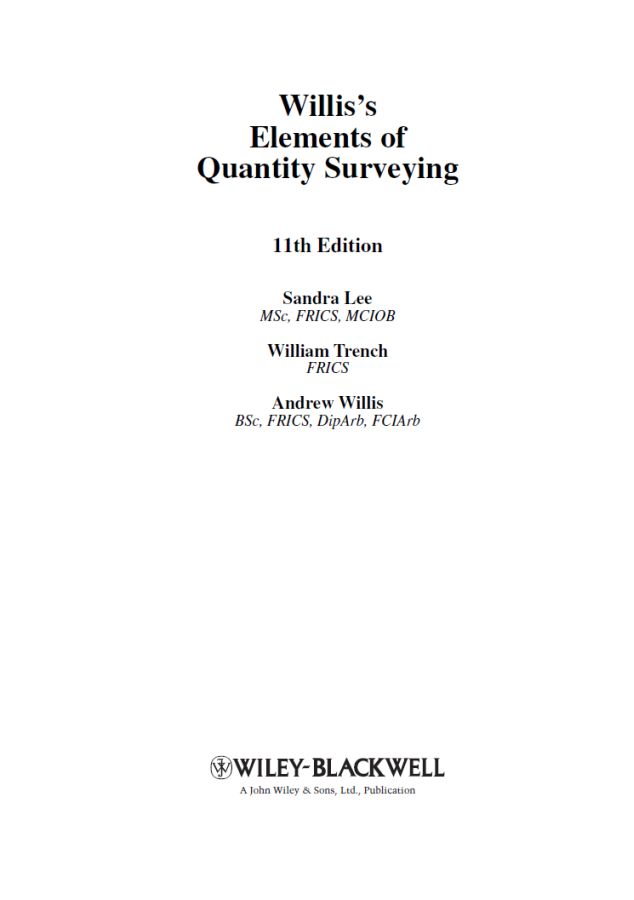 Williss Elements Of Quantity Surveying - 