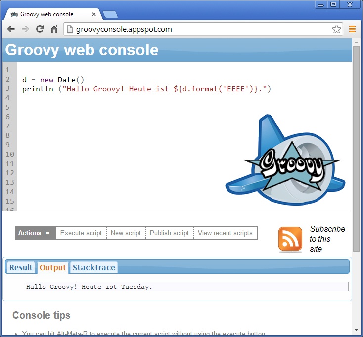 Die Groovy-Webkonsole