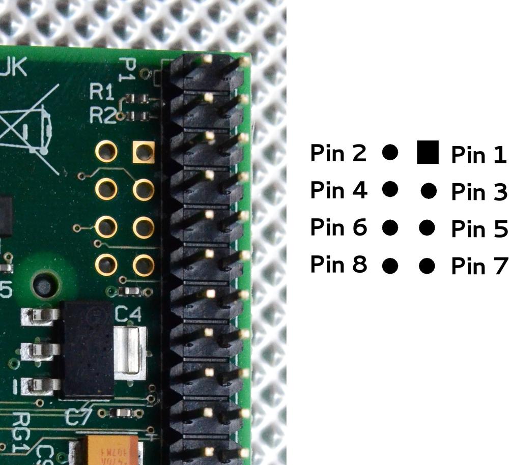 Anordnung der P5-Pins (Die »P5«-Beschriftung befindet sich auf der Rückseite des Boards)