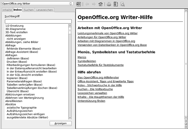 Die Online-Hilfe von OpenOffice.org