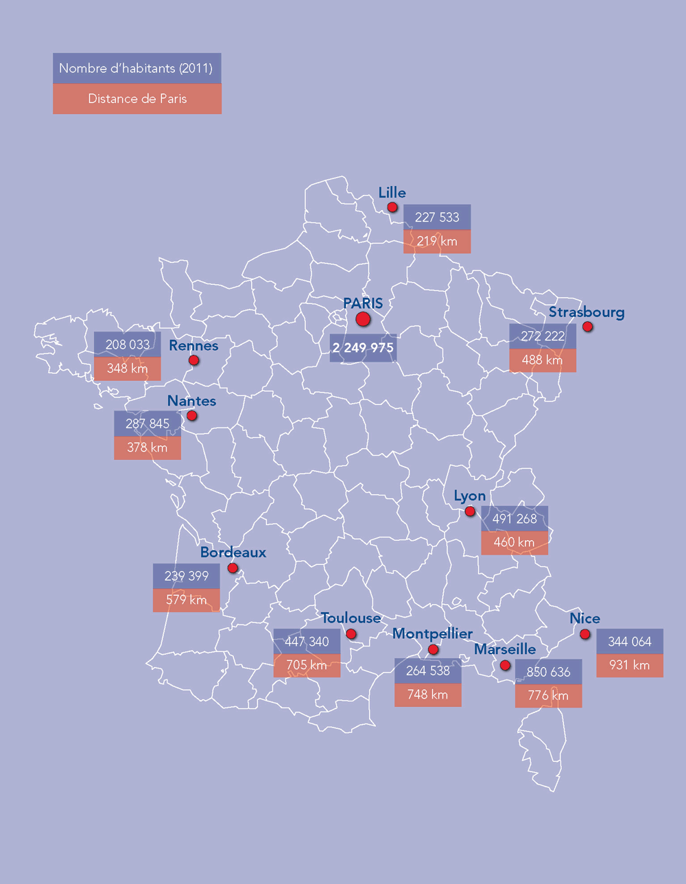 Carte de France avec localisation des 11 plus grandes villes