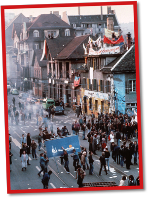 Ausschreitungen vor dem Autonomen Jugendzentrum, 31. März 1981, © Keystone/Frank Hoffet