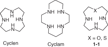 Illustration of Cyclen, Cyclam, and 1-1 compounds.