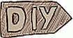 A shaded arrowhead icon with a text DIY.