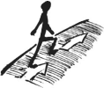 Drawing of a person standing on a shaded ground with arrows.