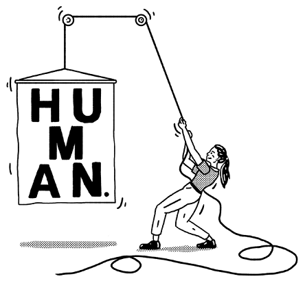 An illustration shows a woman pulling a block by using a pulley. Letters ‘H’, ‘U’, ‘M’, ‘A’, and ‘N’ are written on the block. 