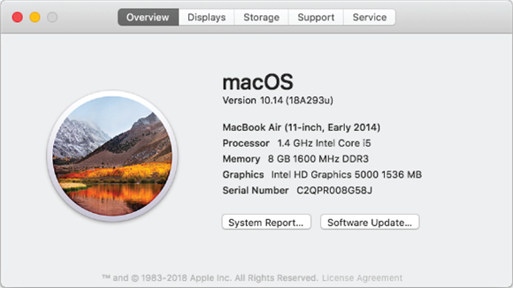 Screenshot of MacOS with version numbers displayed on the screen.
