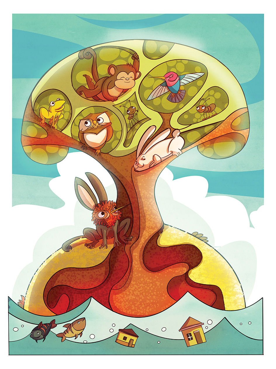 árbol COBURAMOCO con criaturas del bosque