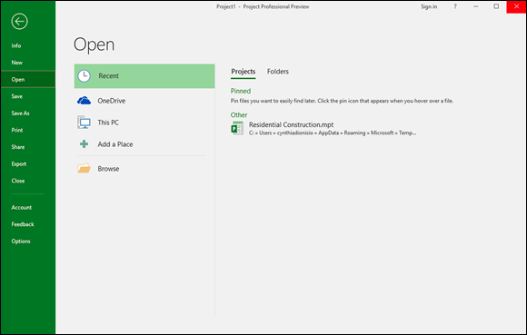 Screenshot of a window displaying the File Ribbon tab menu on the left and the navigation plan on the main page.