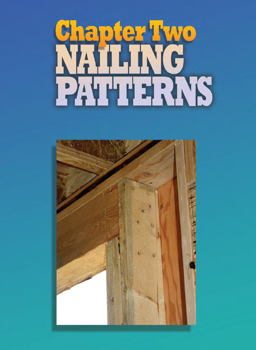 The image shows chapter two which is “Nailing patterns,” followed by an image showing the structure of a wooden frame with nailing pattern.
