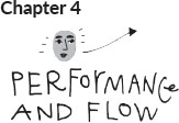 Image of the face of a woman; to the right is an arrow that starts from her and points to the right. Written below is the text, "performance and flow."