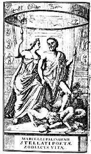 ABB. VI: Sophia und der Alchemist in: M. Palingenius, Zodiacus Vitæ.