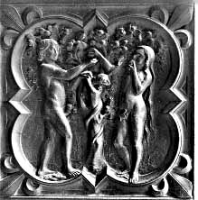 ABB. IX: Adam und Eva mit der sprechenden Schlange. (Paris, Ste-Chapelle).