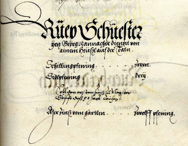 Eintragung der Zinszahlung des Ruep Schuster für ein Häusel auf der Tratten im Abgabenverzeichnis (1520)