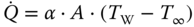 ModifyingAbove upper Q With dot equals alpha dot upper A dot left-parenthesis upper T Subscript normal upper W Baseline minus upper T Subscript infinity Baseline right-parenthesis